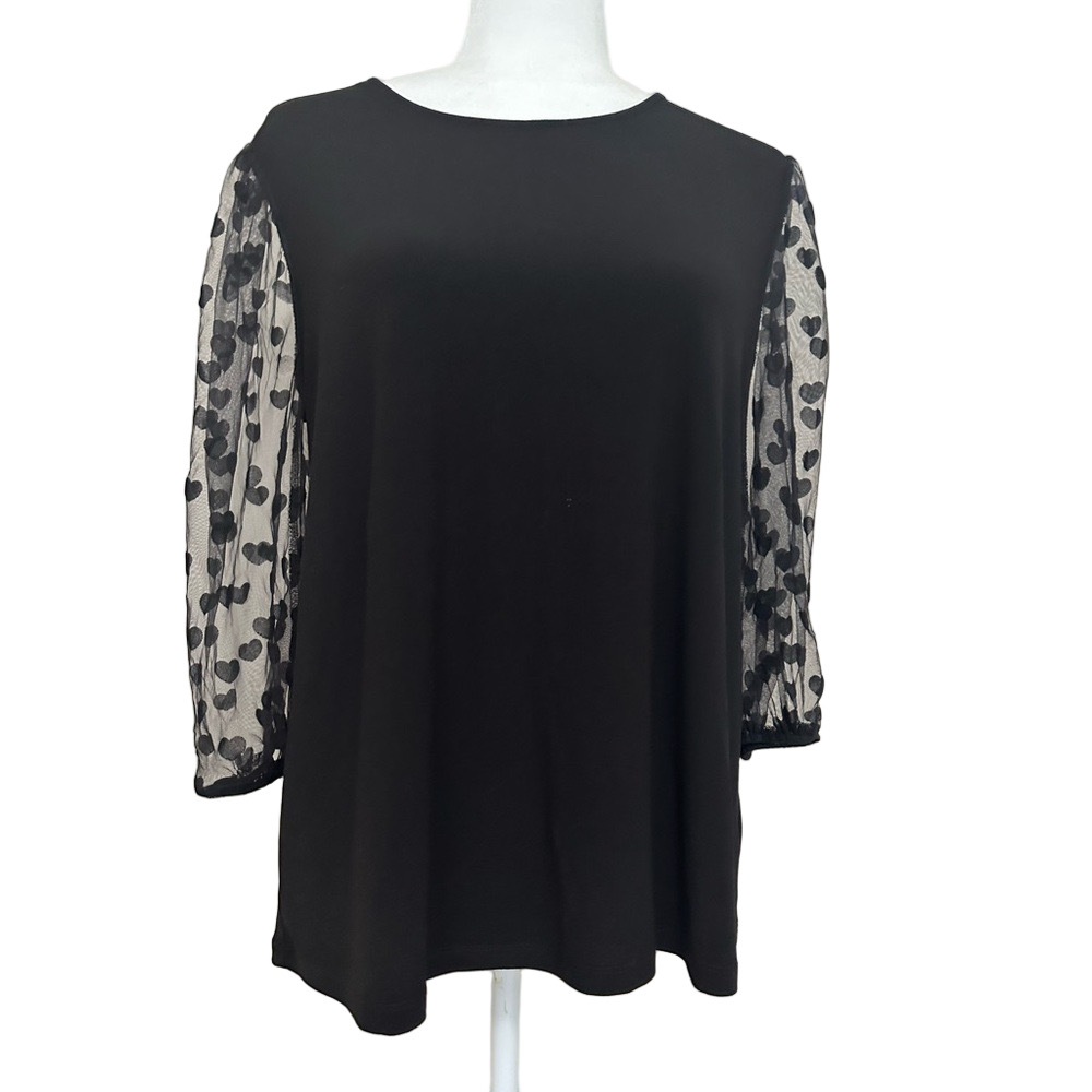 Love Scarlett Elegant Black Sheer Heart Sleeve Top NWOT